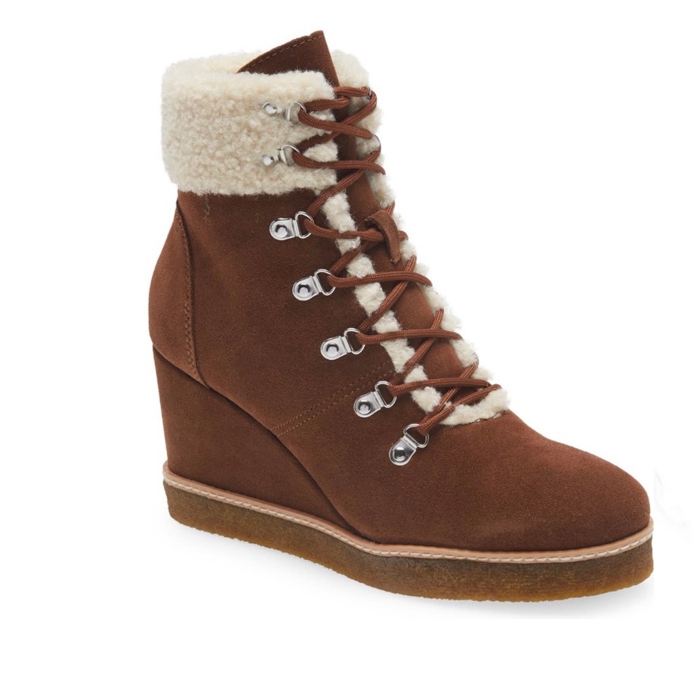 Steve Madden Marcel Faux Shearling Wedge bootie